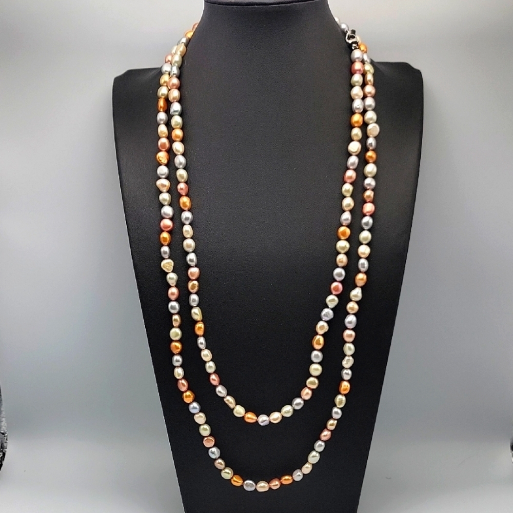 NWT Genuine Honora Multicolor 25" Pearl Necklace Box And Sofe Zip Case NIB
